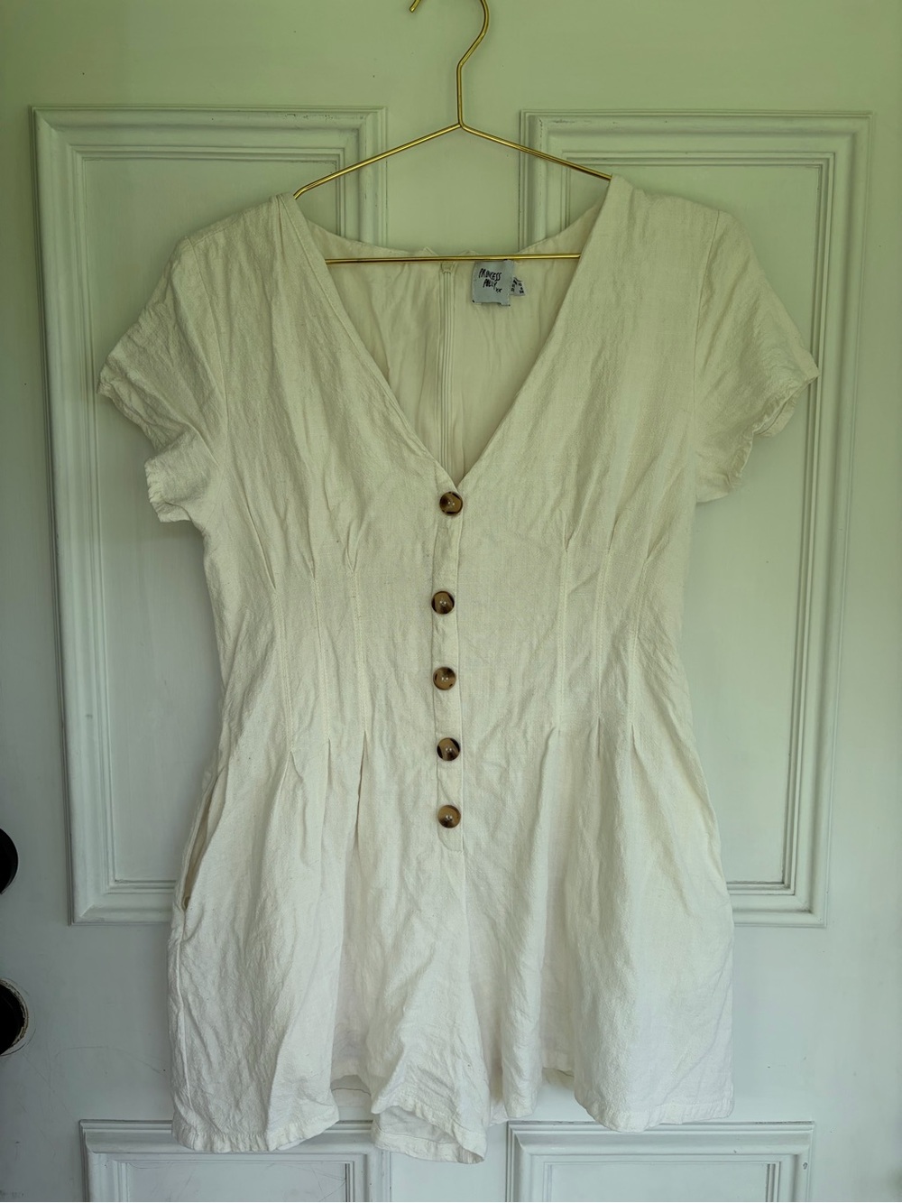 Princess Polly Cream V-Neck Button Romper